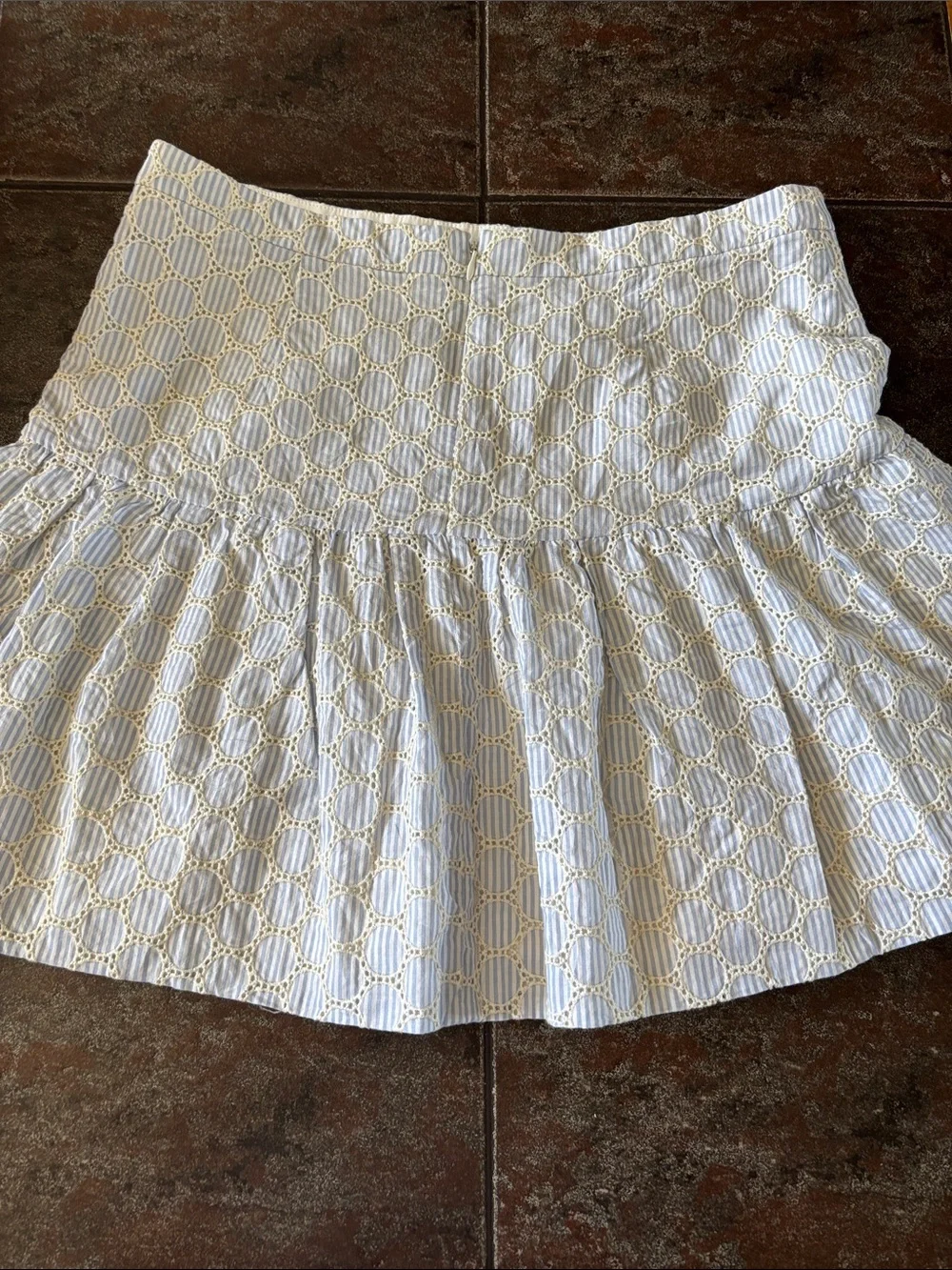 J. Crew White and Light Blue Tiered Eyelet Mini Skirt